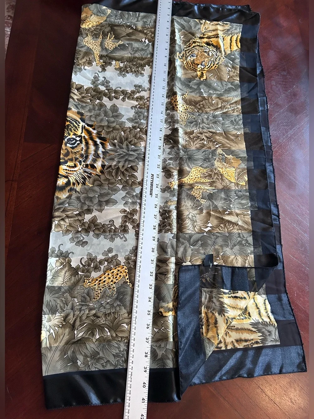 Silk feel Tiger Print Scarf - Olive Green and Gold
